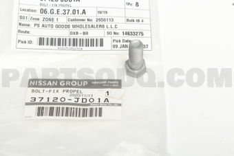 Nissan 37120JD01A BOLT-FIX PROPELLER SHAFT
