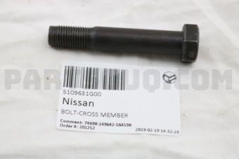 Nissan 5109631G00 BOLT-CROSS MEMBER