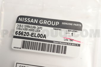 Nissan 65620EL00A CABLE ASSY-HOOD LOCK CONTROL