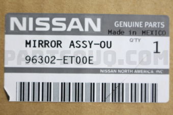Nissan 96302ET00E MIRROR ASSY-DOOR,LH