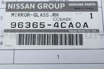 Nissan 963654CA0A MIRROR-GLASS,RH