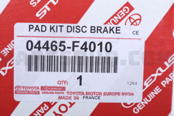 Toyota 04465F4010 PAD KIT, DISC BRAKE