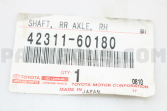 Toyota 4231160180 SHAFT, REAR AXLE, RH