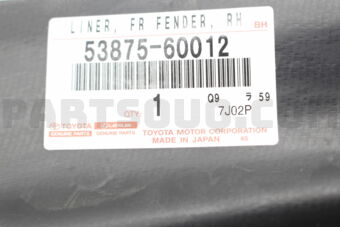 Toyota 5387560012 LINER, FRONT FENDER, RH