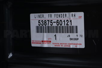 Toyota 5387560121 LINER, FRONT FENDER, RH