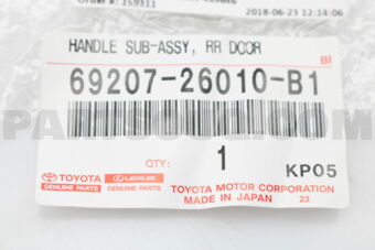 HANDLE SUB-ASSY, REAR DOOR INSIDE, RH 6920726010B1 | Toyota Parts ...