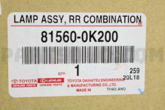 Toyota 815600K200 LAMP ASSY, REAR COMBINATION, LH