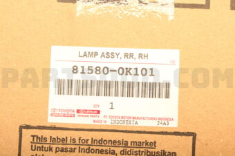 Toyota 815800K101 LAMP ASSY RR RH