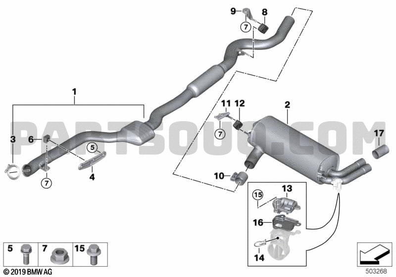 Exhaust system, rear | BMW 120i 1W11 F21N | Parts Catalogs | PartSouq