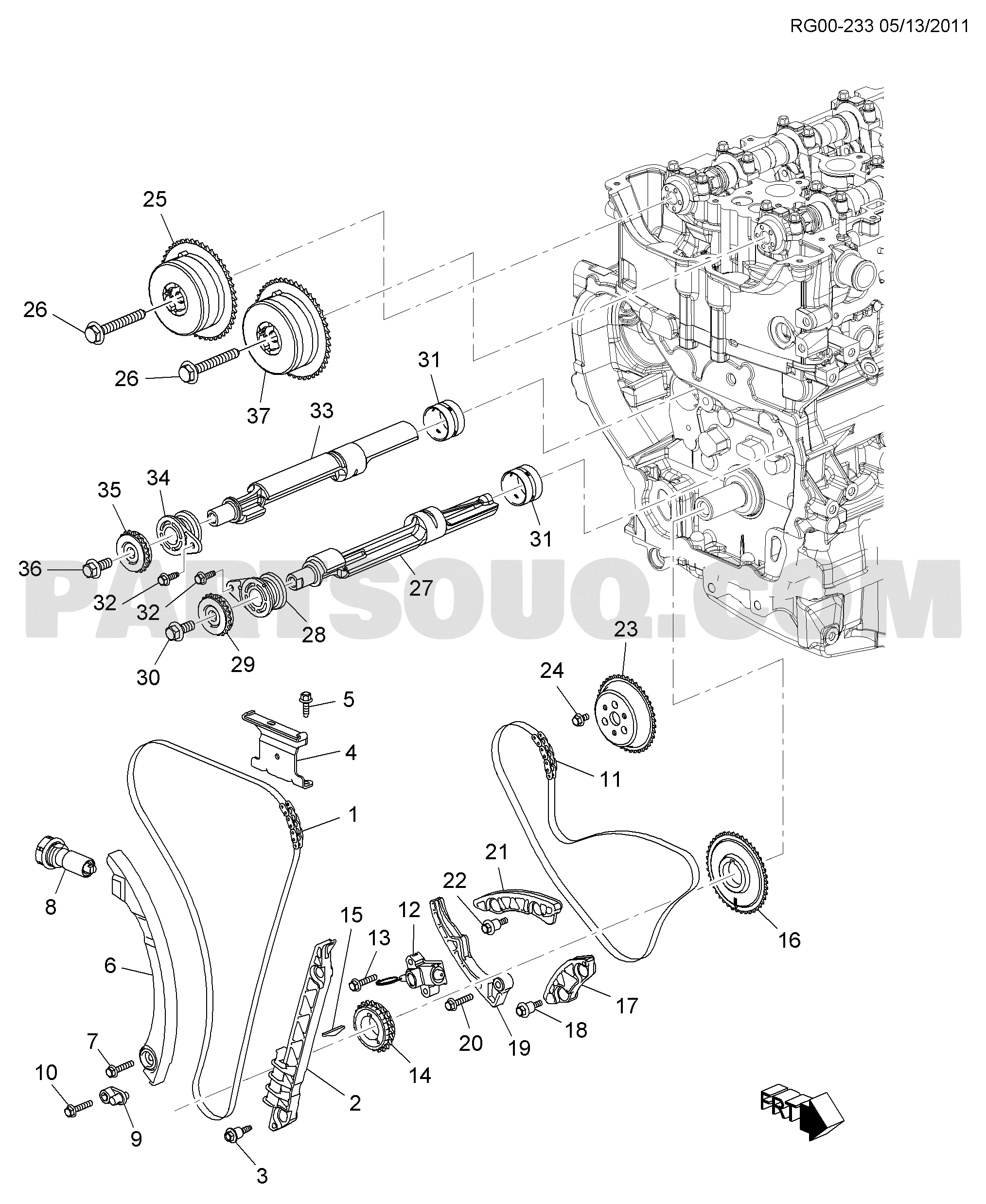 ENGINE ASM 2.4L L4 PART 3 TIMING CHAIN GEARS AND PULLEYS LE9 2.4U Chevrolet Captiva 03.01.2014 JP Parts Catalogs PartSouq
