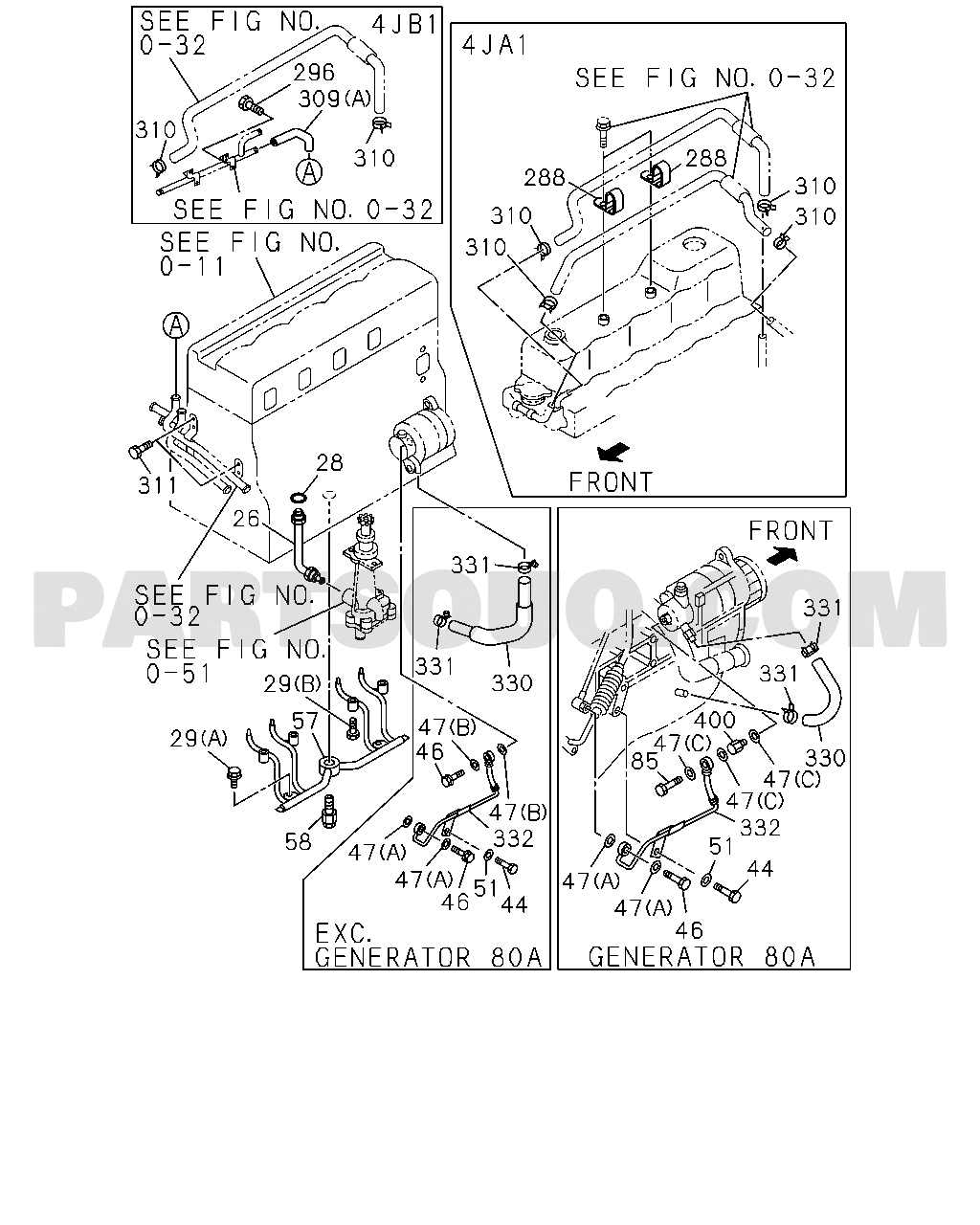 0-52 - OIL AND VACUUM PIPING; ENGINE, 4JA1,4JB1 (NO.1) | Isuzu TFR