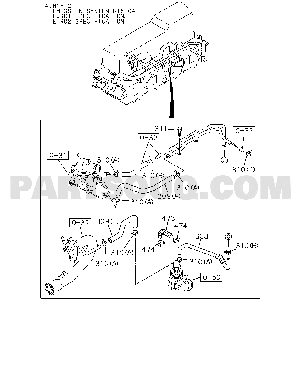 0-52 - OIL AND VACUUM PIPING; ENGINE, 4JH1-TC | Isuzu TFR/TFS-LHD