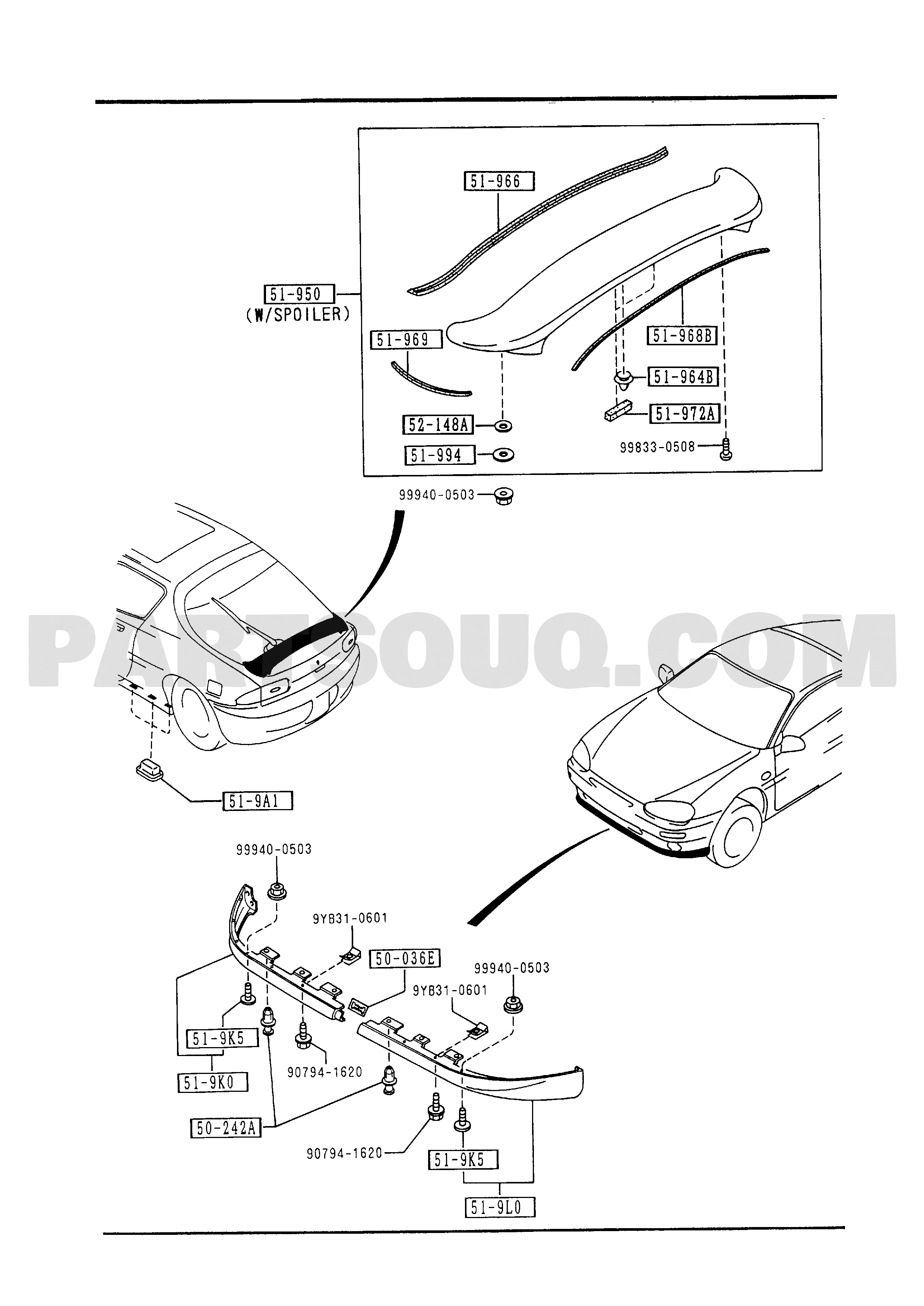 3. BODY EXTERIOR TRIM | Mazda MX-3 Canada 1994 | Parts Catalogs
