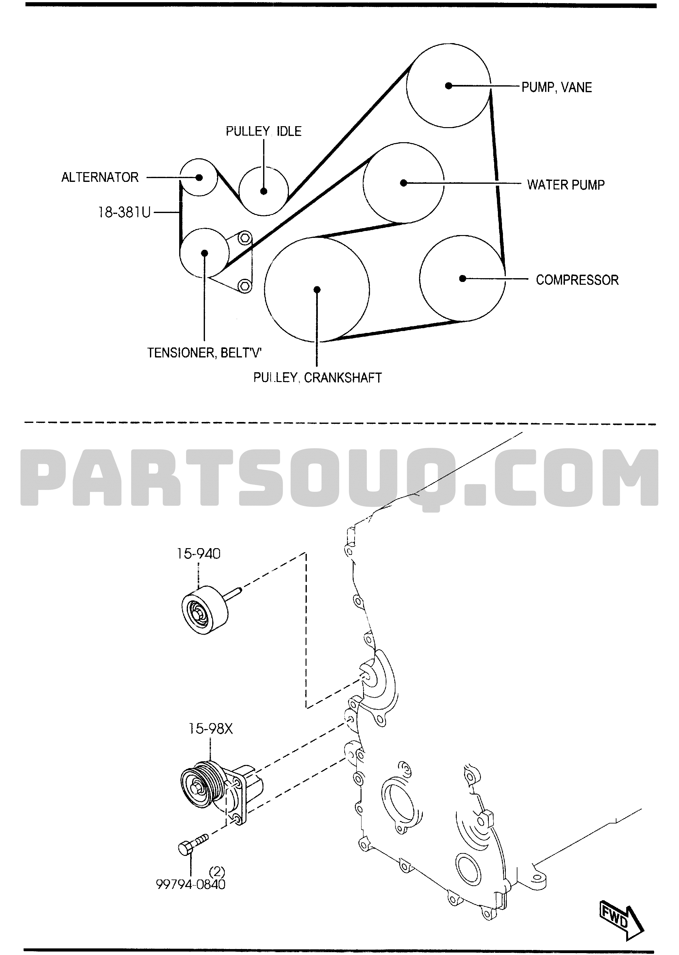 1580A - BRACKET, PULLEY & BELT 01/01 | Mazda SPEED 6 2006 AUGM05 