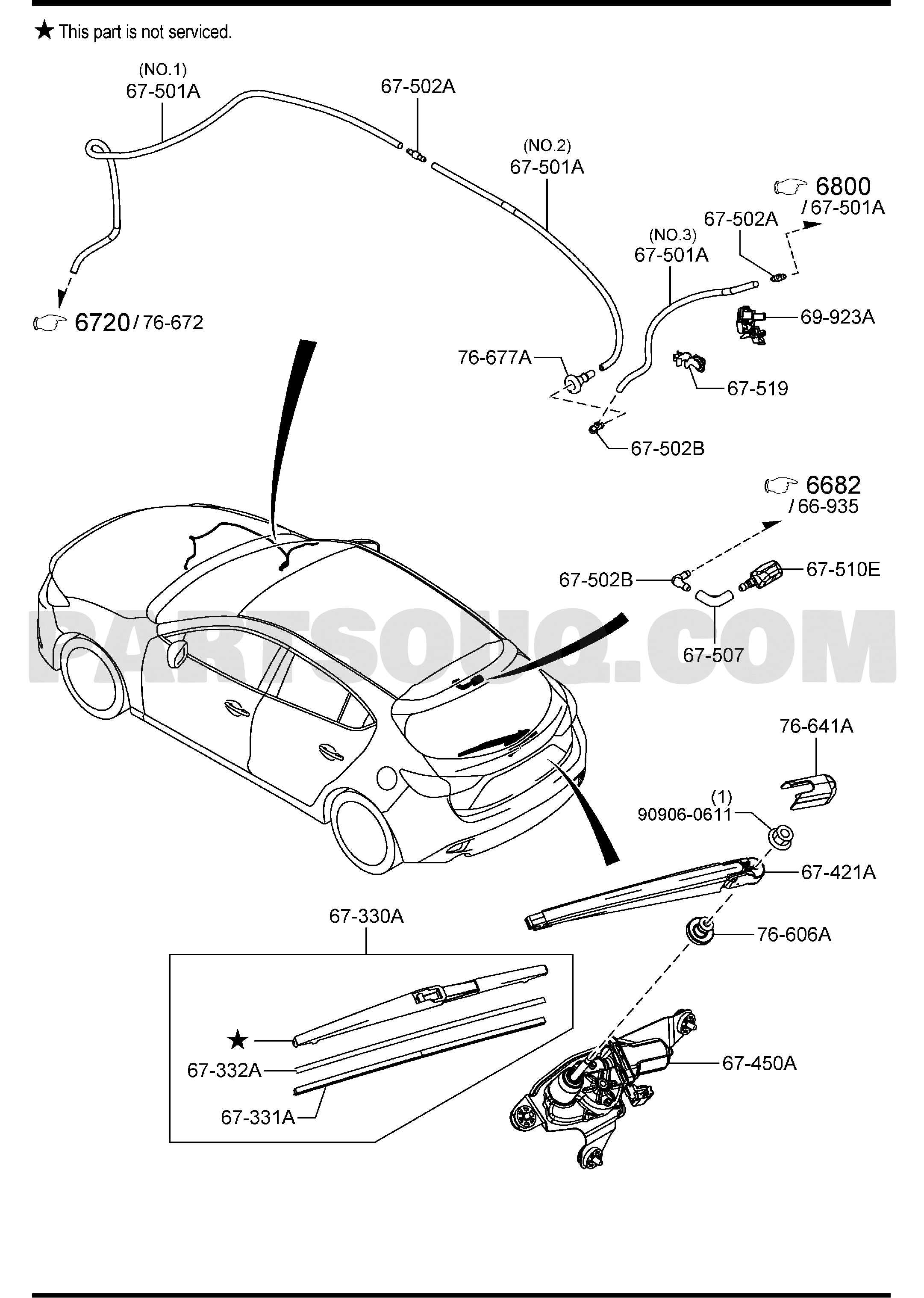 6750A - WINDOW WIPER & WASHER (REAR) (5-DOOR) 01/01 | Mazda 3 2014 