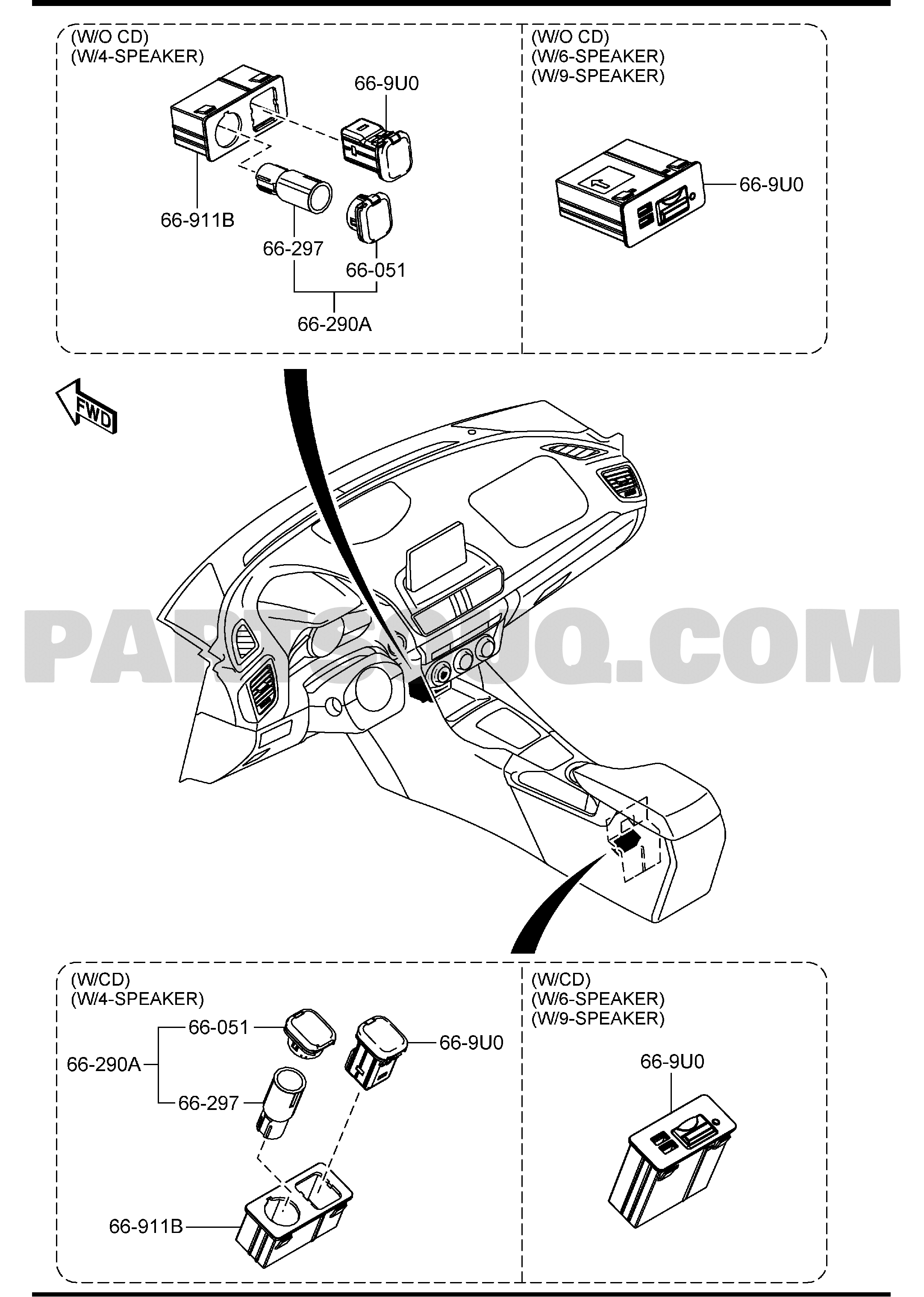 6682A - AUDIO SYSTEMS (ANTENNA & SPEAKER) (4-DOOR) 03/03 | Mazda 3