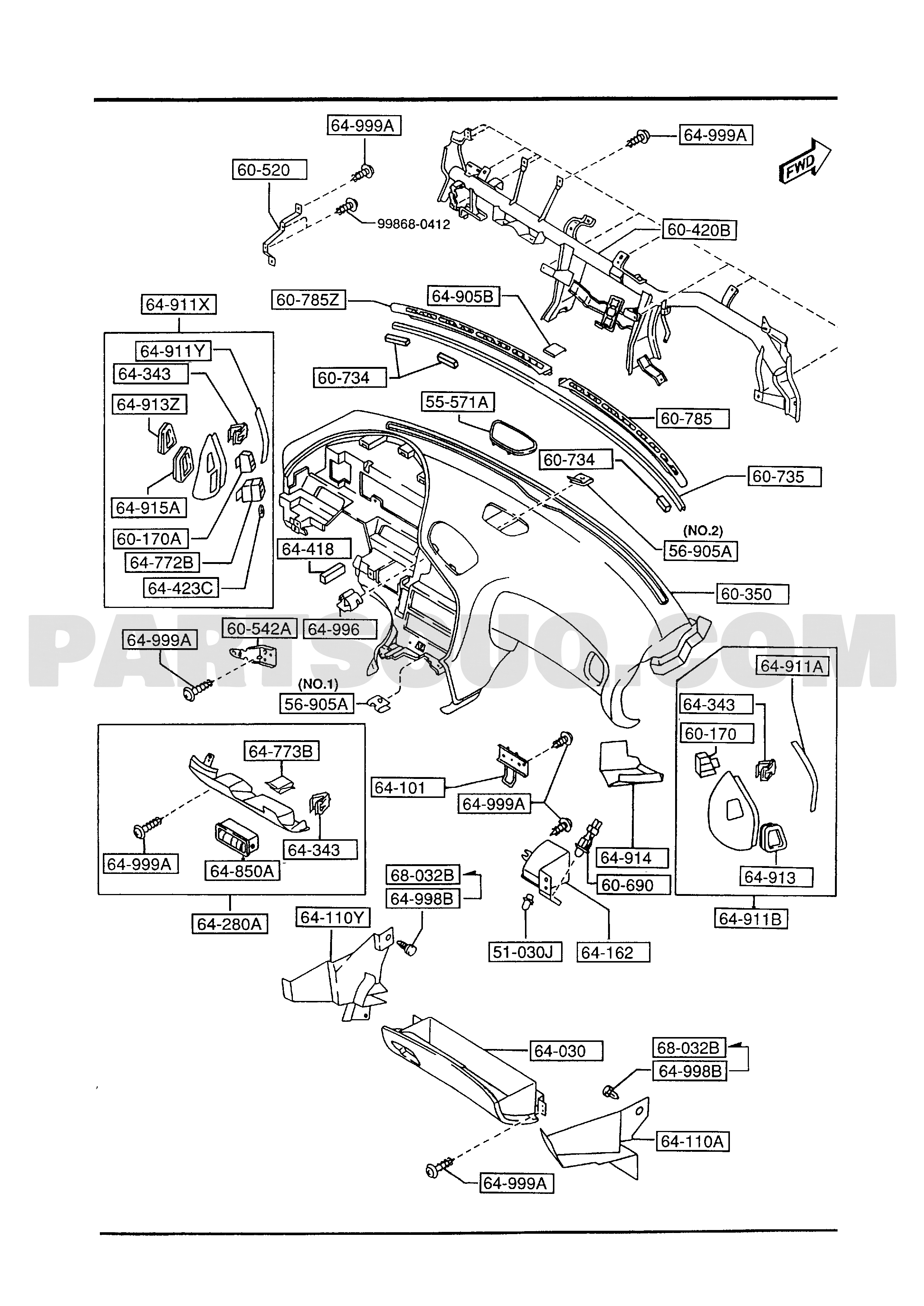 Mazda RX-7 パーツリスト DASHBOARD & RELATED PARTS 01/01 | Mazda RX-7 1993 AUFA04 | Parts