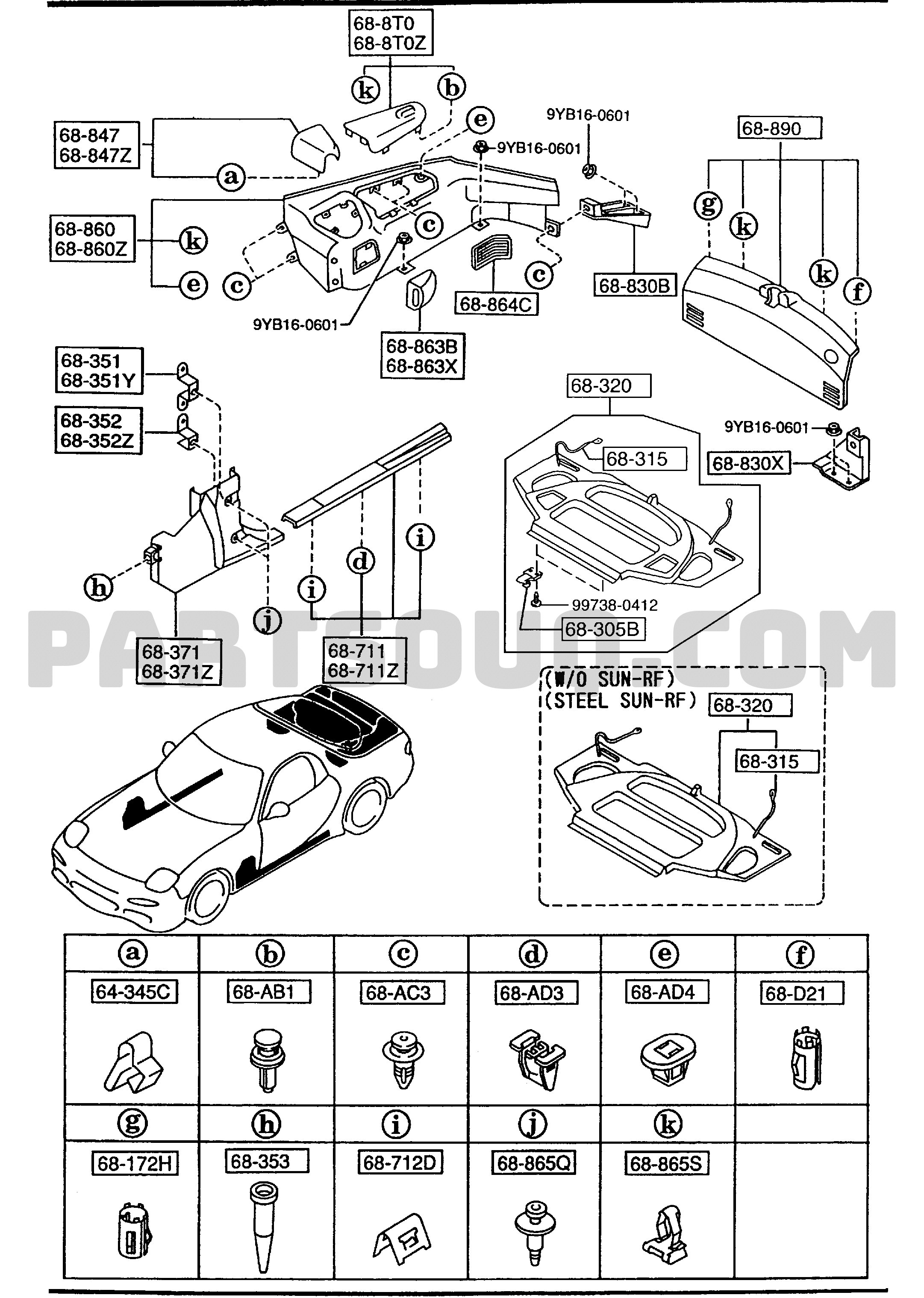 6840 - TRIMS & SCUFF PLATES 01/01 | Mazda RX-7 1995 AUFA06 | Parts