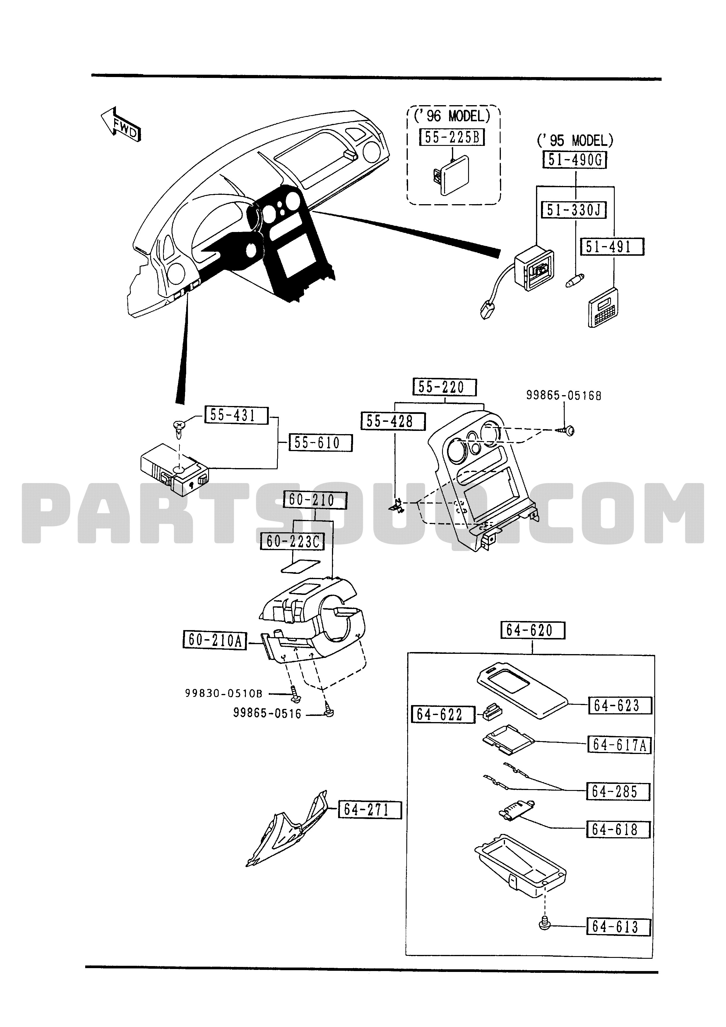 5500 - DASHBOARD EQUIPMENTS 01/01 | Mazda MIATA 1996 AUNA05 