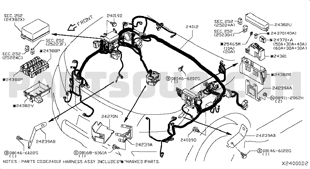 NISSAN NP300 FRONTIER 06.2016 WIRING; ENGINE ROOM