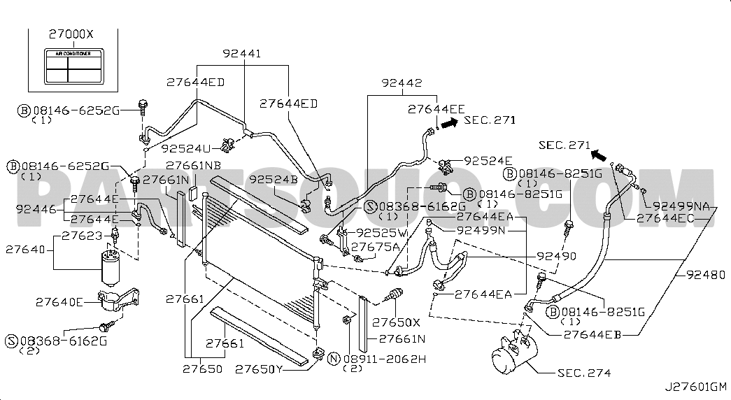 CONDENSER LIQUID TANK PIPING Nissan NP300 06.2013 08.2018