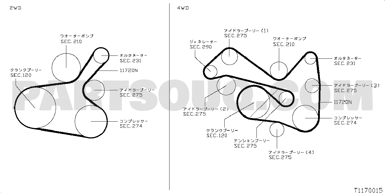 FAN,COMPRESSOR & POWER STEERING BELT; ; 2WD車 | Nissan MARCH 