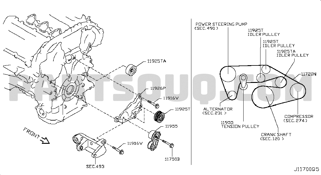 FAN,COMPRESSOR & POWER STEERING BELT | Nissan 370Z 07.2012 G