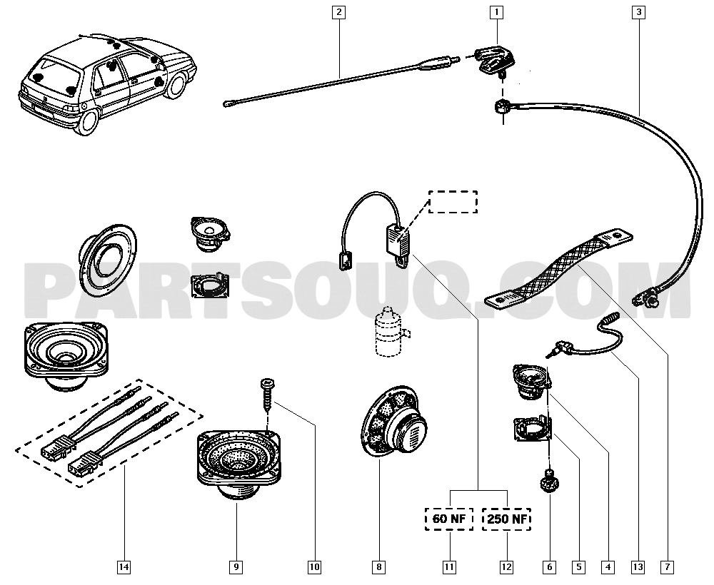Radio pre-equipment | Renault Clio (phase 1 & 2) 1260 B57T | Parts 
