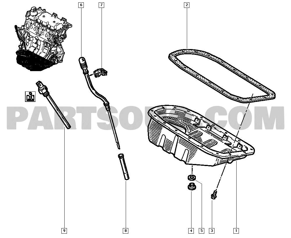 Oil sump | Renault Clio (phase 3) 1285 557Y | Parts Catalogs 