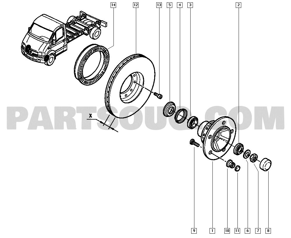 Stub axle - disk | Renault Mascott-Master rear wheel drive 1329 