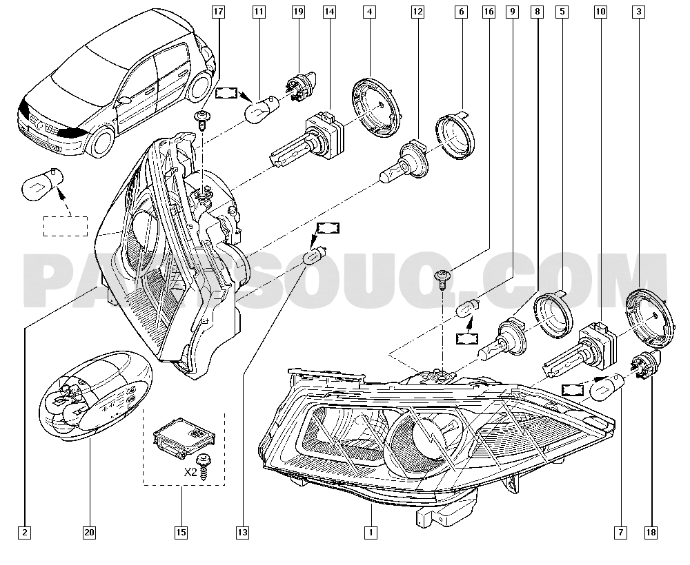 Headlamp | Renault Mégane II 1334 BM1A | Parts Catalogs | PartSouq