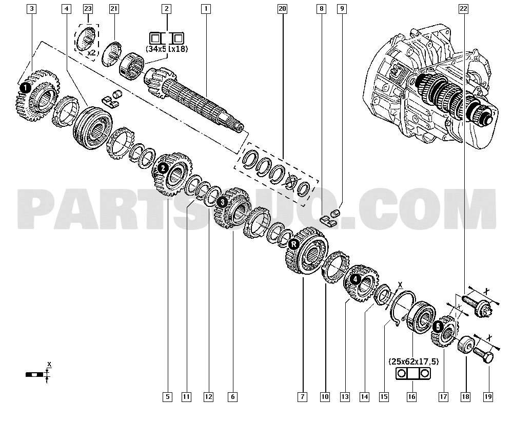 Gearbox gears | Renault Mégane Classic-Estate 1274 LA0G | Parts 