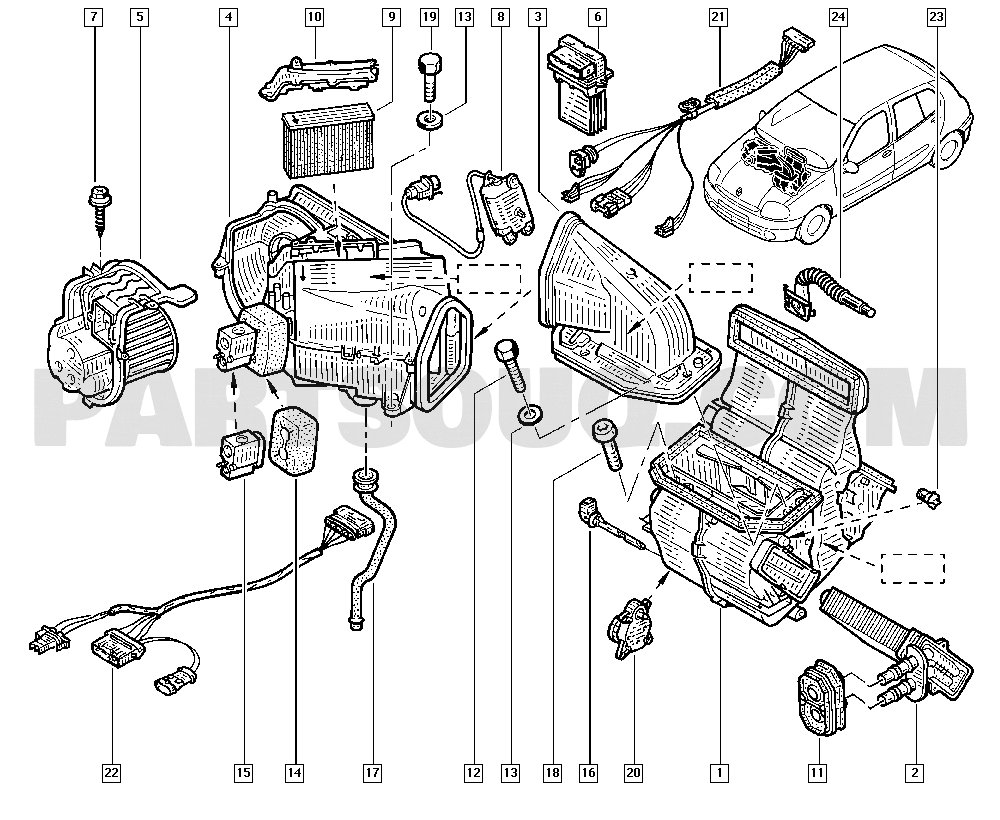 Heater radiator | Renault Clio II 1247 BB0F | Parts Catalogs 