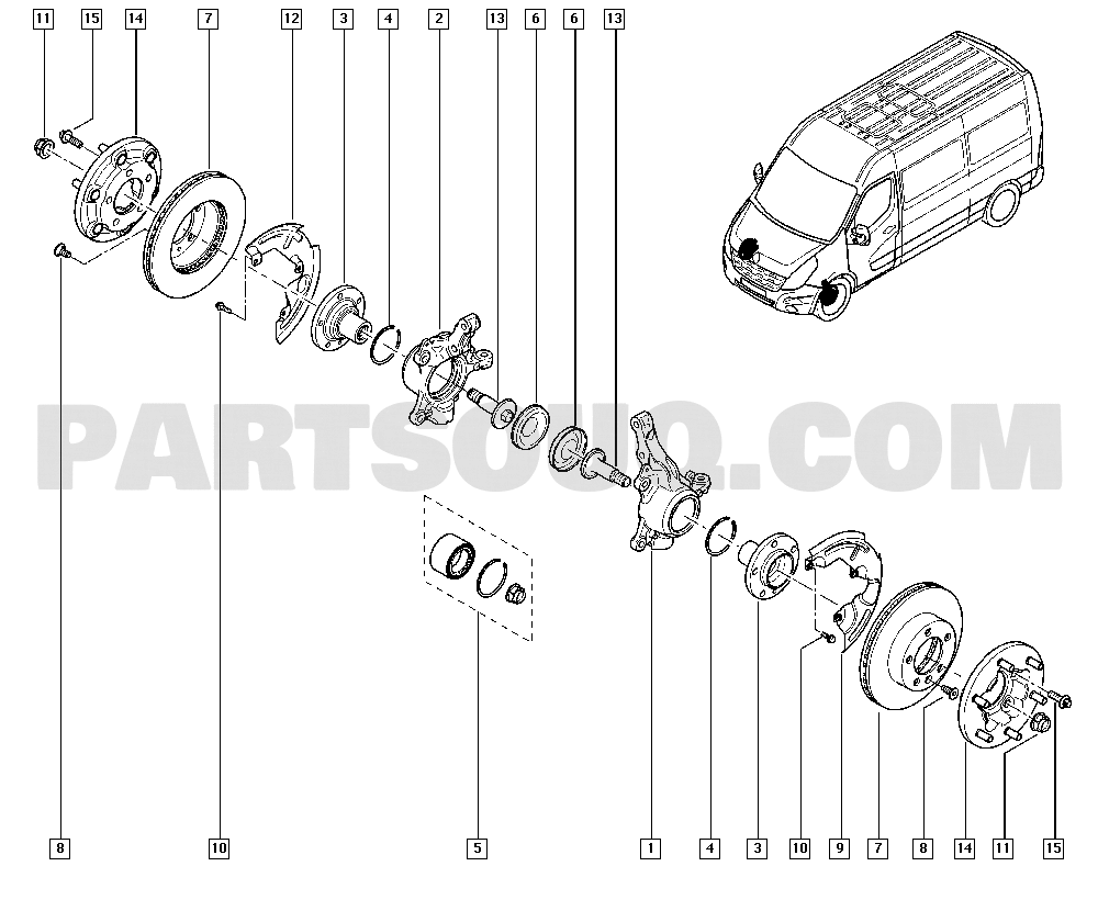 Stub axle - disk | Renault Master III 1462 FV0F | Parts Catalogs 