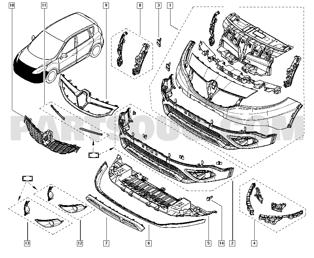 Front bumpers | Renault Scénic III 1595 JZ07 | Parts Catalogs 