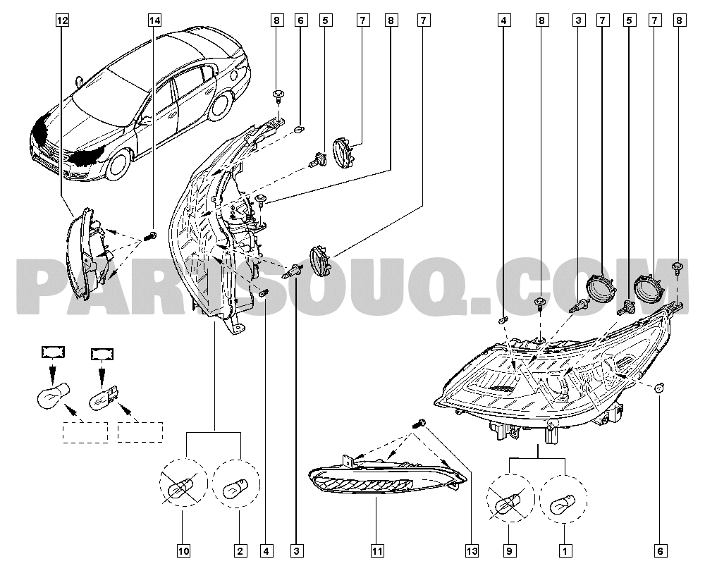 Headlamp | Renault Latitude 1443 L709 | Parts Catalogs | PartSouq