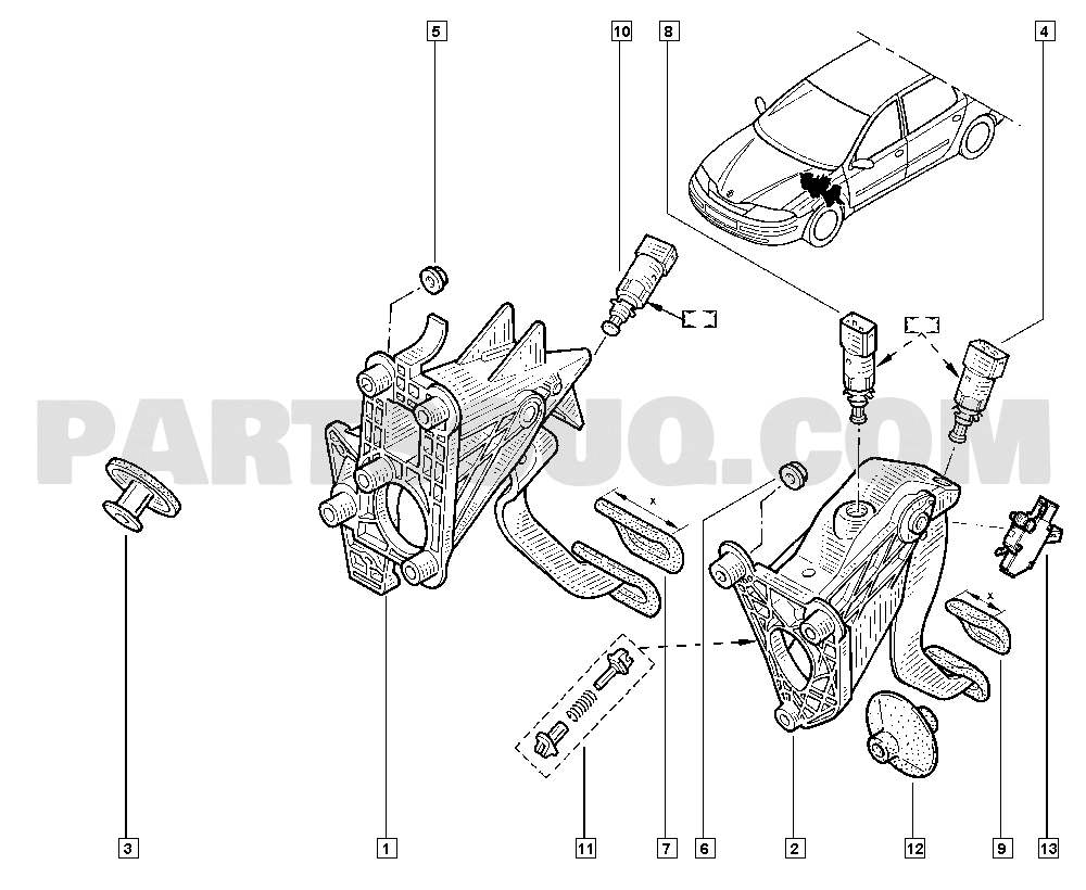 Clutch pedal for Renault Laguna II (X74) 1.9 dCi, 120 hp, station wagon, 2003 Price: € 12.73