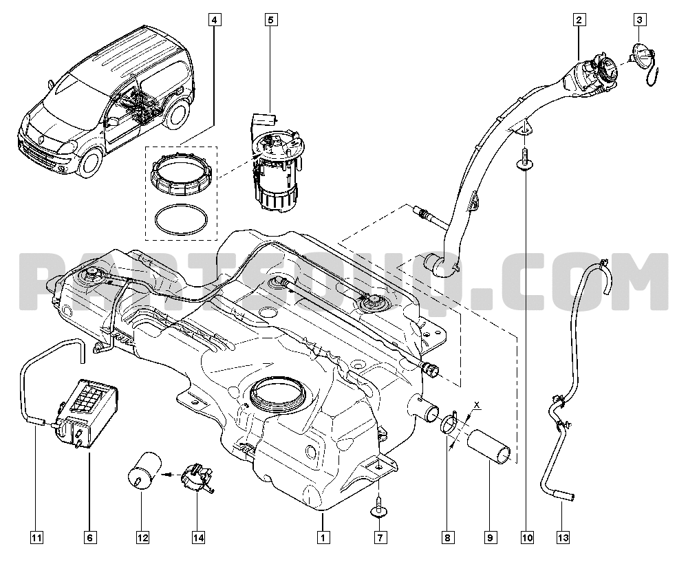 Fuel tank, Renault Kangoo II 1461 FW02, Parts Catalogs