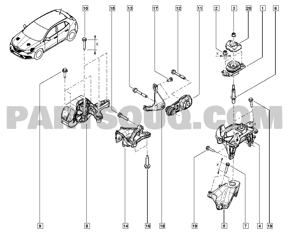 Engine mounting | Renault Mégane IV Mégane IV 06 2016 | Parts 