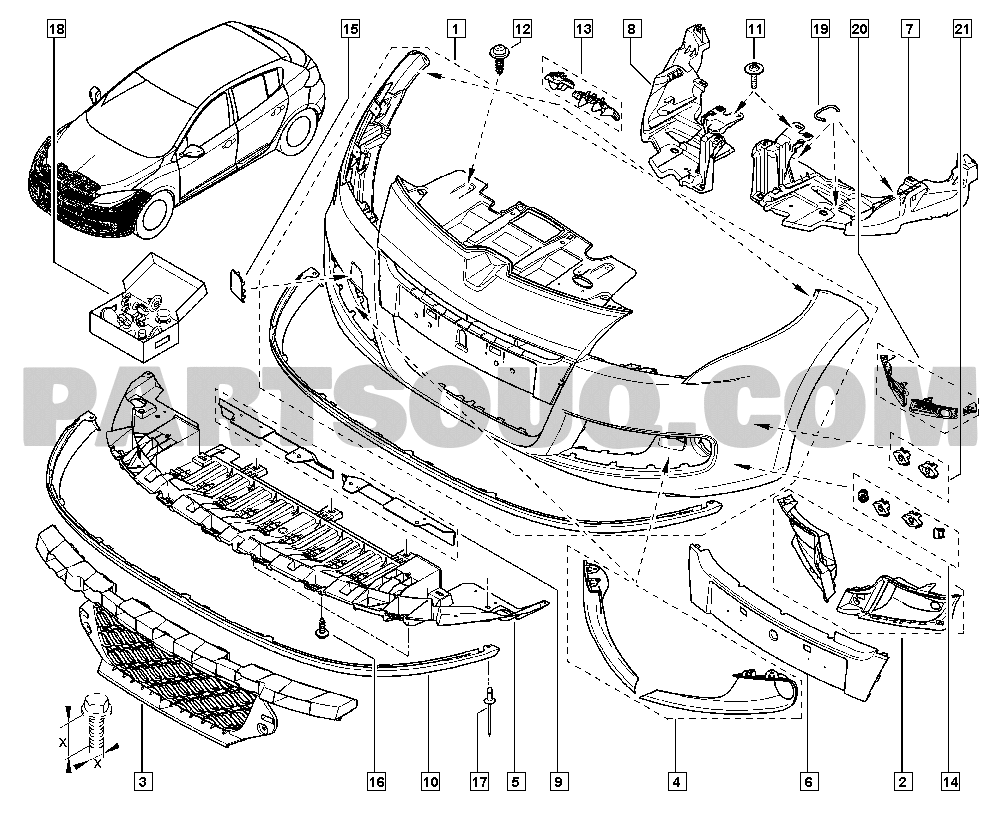 Front bumpers | Renault Mégane III 1495 BZ0F | Parts Catalogs 