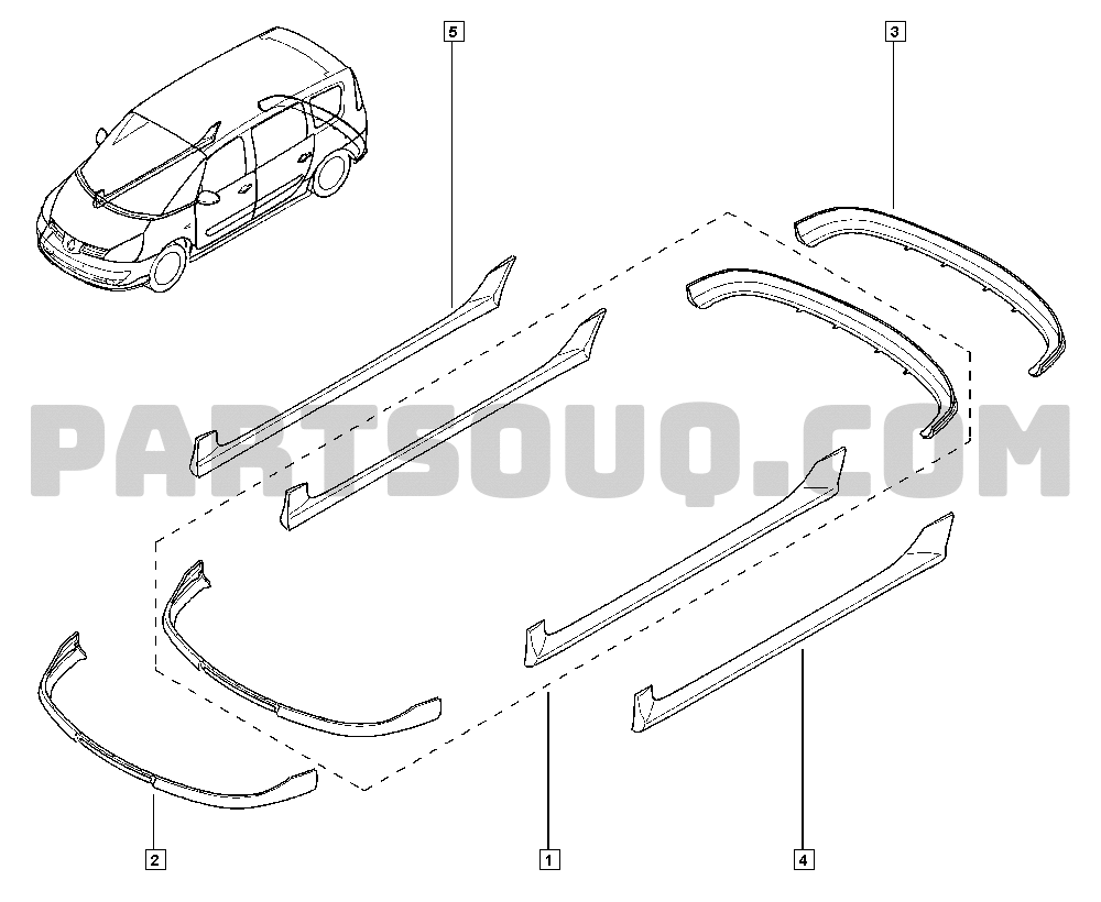 Spoiler accessories | Renault Espace IV 1320 JK04 | Parts Catalogs 
