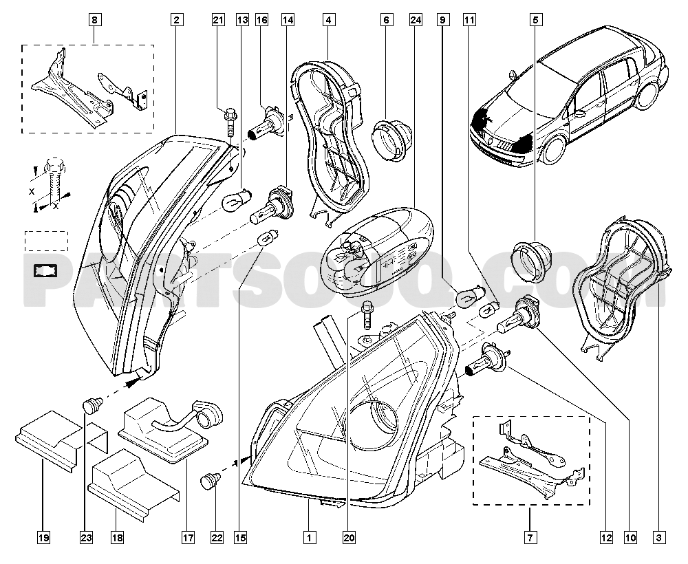 Headlamp | Renault Vel Satis Vel Satis 03 2003 | Parts Catalogs 