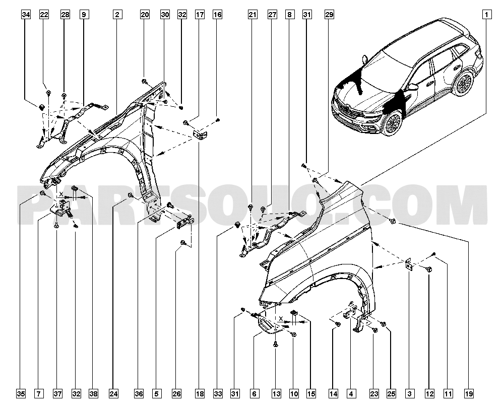 Front wings | Renault Koleos II Koleos II 03 2017 | Parts Catalogs 