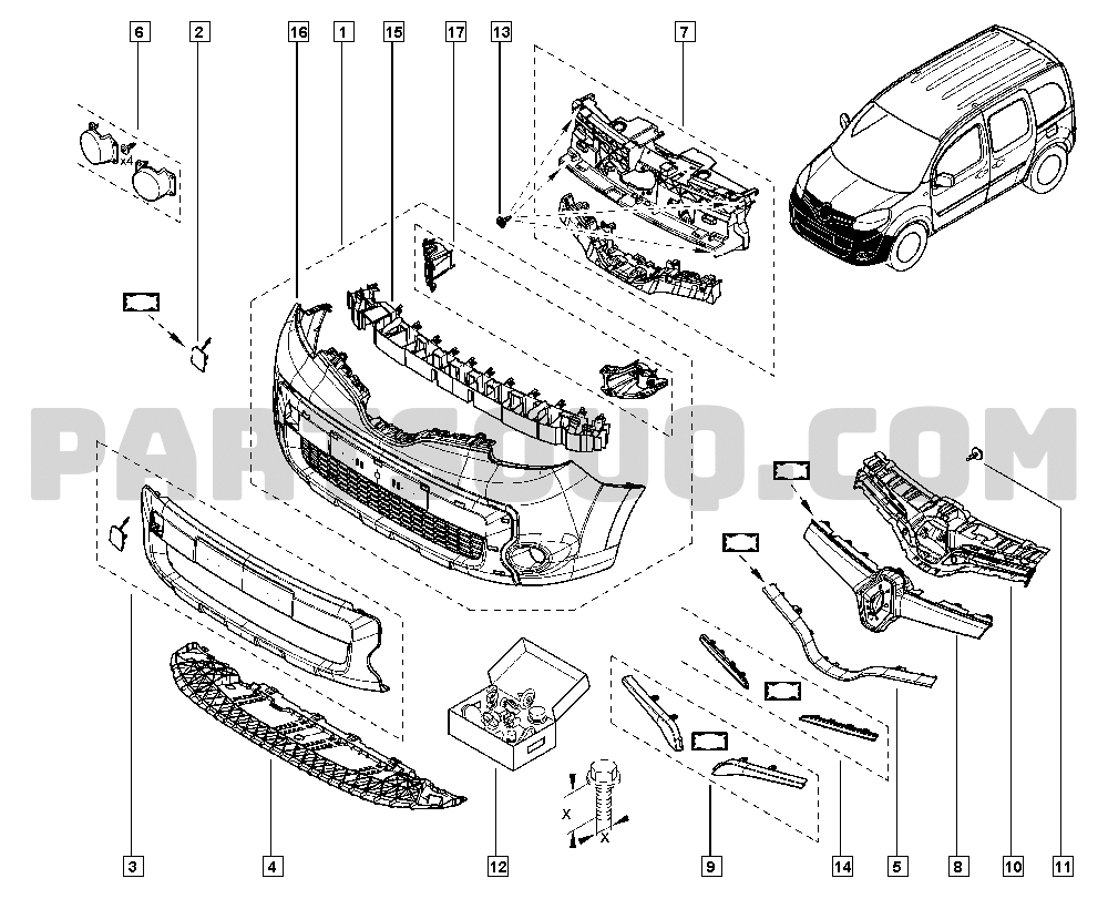 Front bumpers | Renault Kangoo II 1461 FW0C | Parts Catalogs 