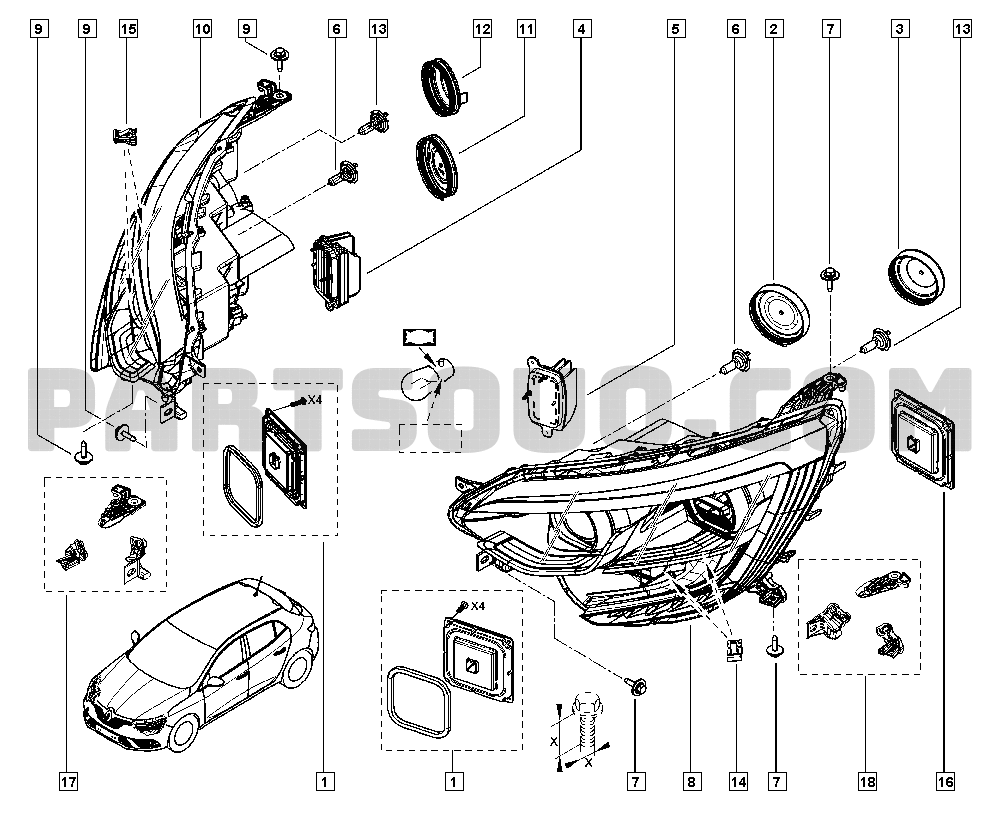 Headlamp | Renault Mégane IV 1805 B9M0 | Parts Catalogs | PartSouq