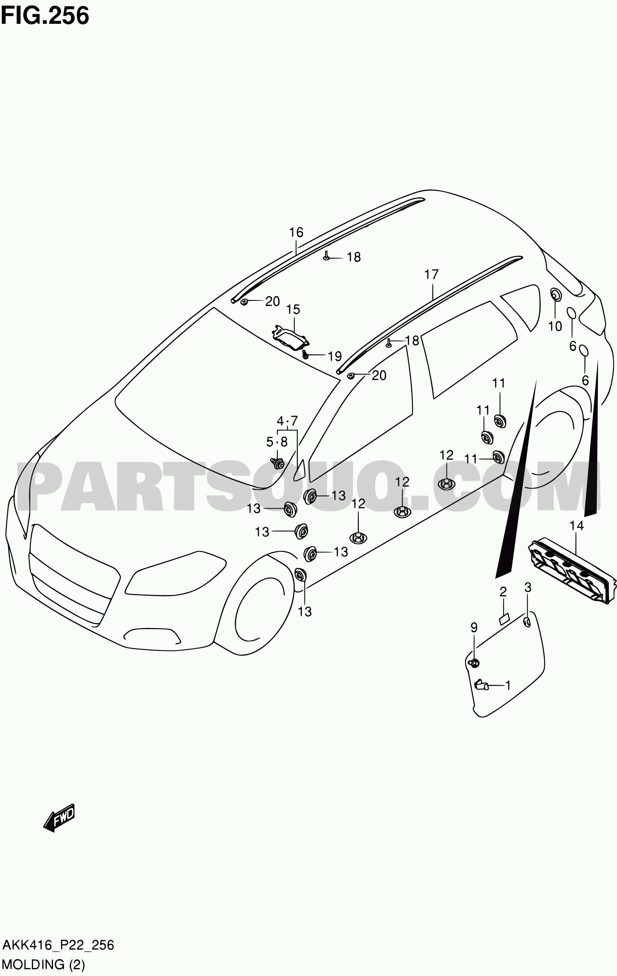 256 - MOLDING (W/ROOF RAIL) | Suzuki SX4 AKK416 AKK416 (P02,P22 