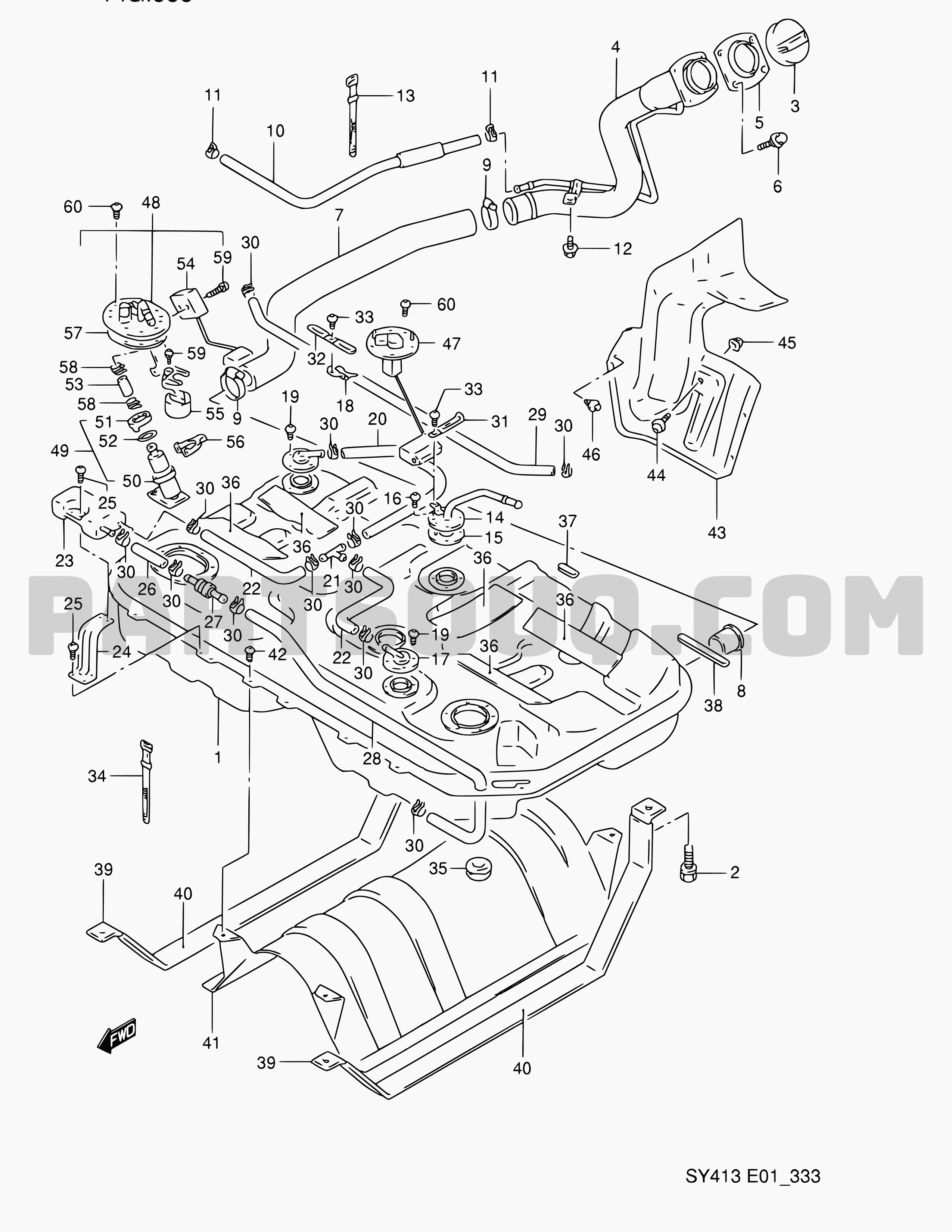 333 - FUEL TANK (4WD), Suzuki Baleno/Esteem SY415 SY415 (E01), Parts  Catalogs