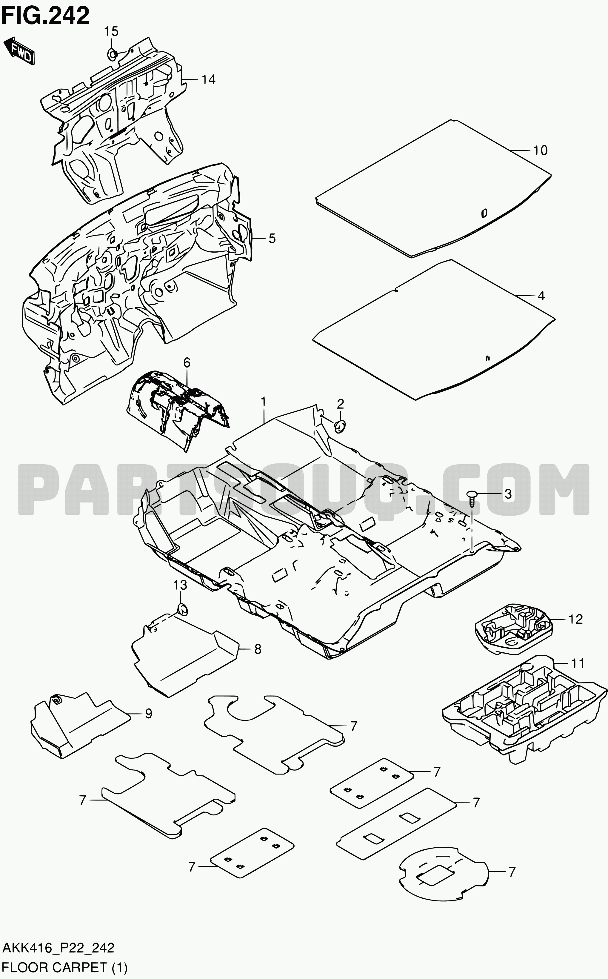 242 - FLOOR CARPET (LHD:M16A) | Suzuki SX4 AKK416 AKK416D (P02,P22 