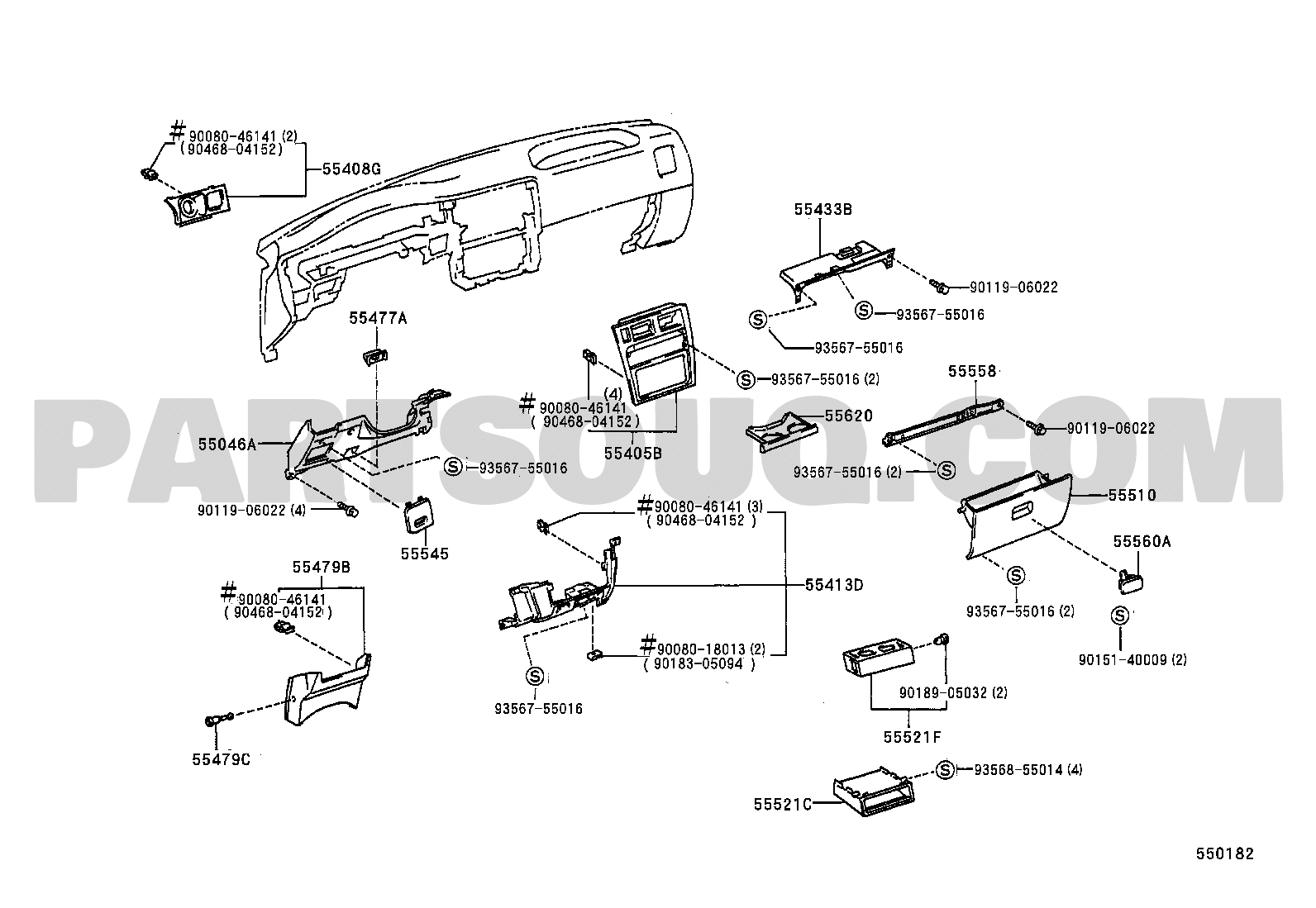 INSTRUMENT PANEL GLOVE COMPARTMENT Toyota TACOMA VZN150L