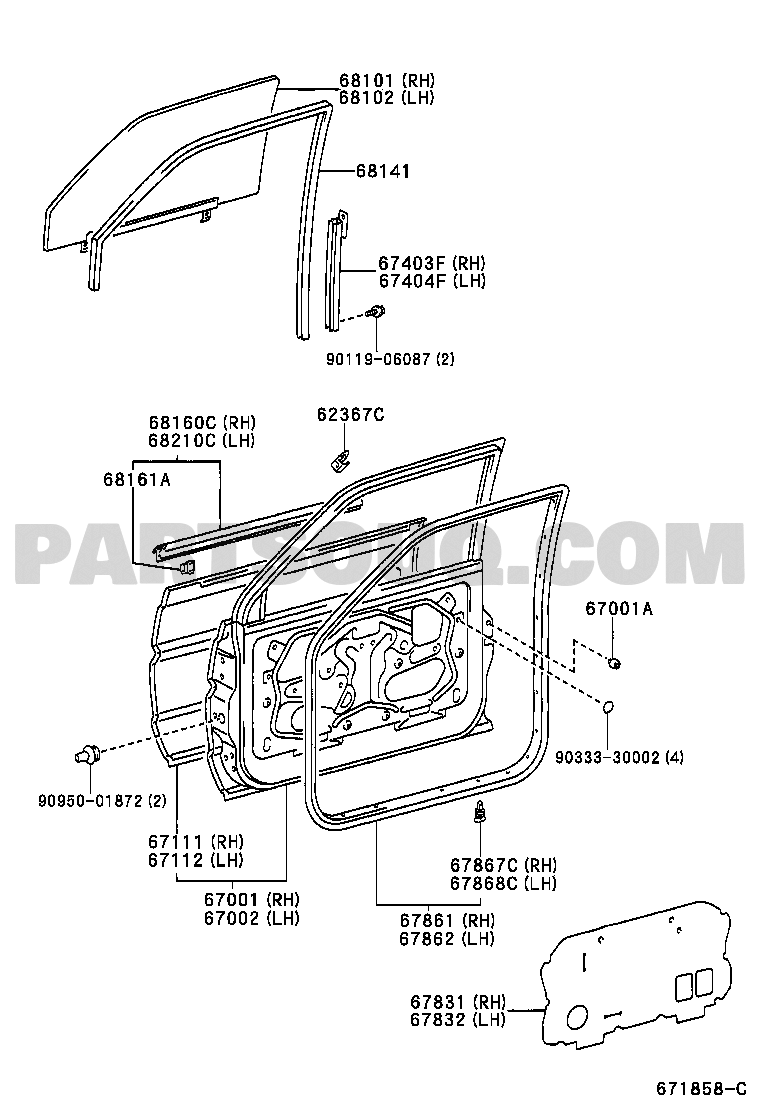 FRONT DOOR PANEL GLASS Toyota QUALIS LF50R HRMNSD LF50 RZF50